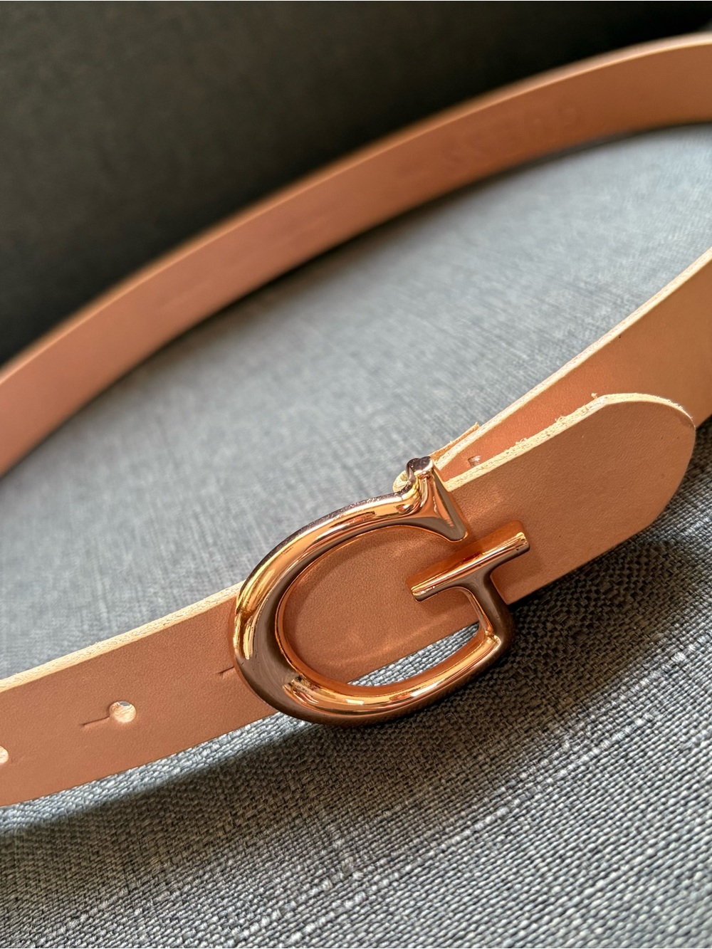 Guess Pink Leather Belt with Gold 'G' Buckle